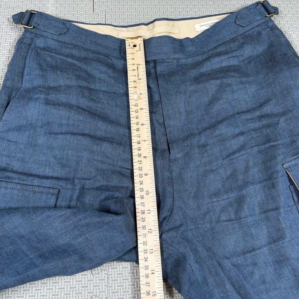 Banana Republic 100% Linen Cargo Pants Men 32x31 Blue Adjustable Waist Light NEW